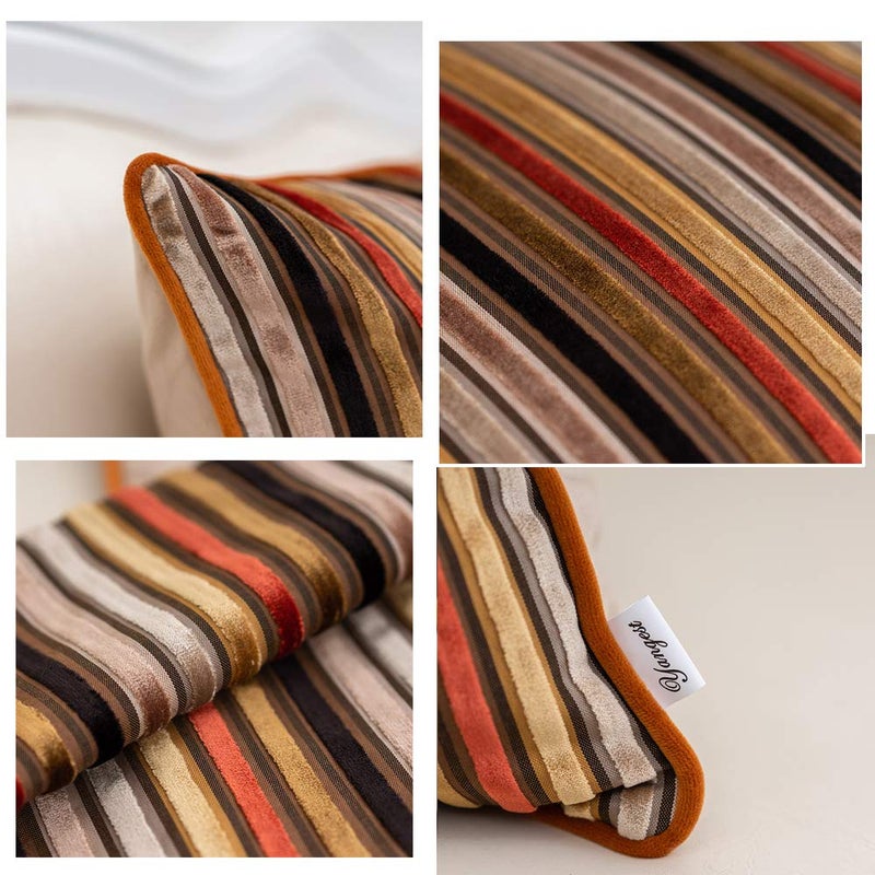 Yangest Orange Striped Throw Pillow Cover Multicolor Velvet Cushion Cover Modern Bohemian Pillowcase for Sofa Couch Bedroom Living Room Home Christmas Decoration,18x18 Inch - Image 3